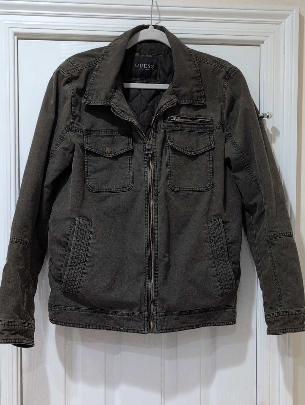 GUESS Men's Olive Green Military Field Utility Jacket